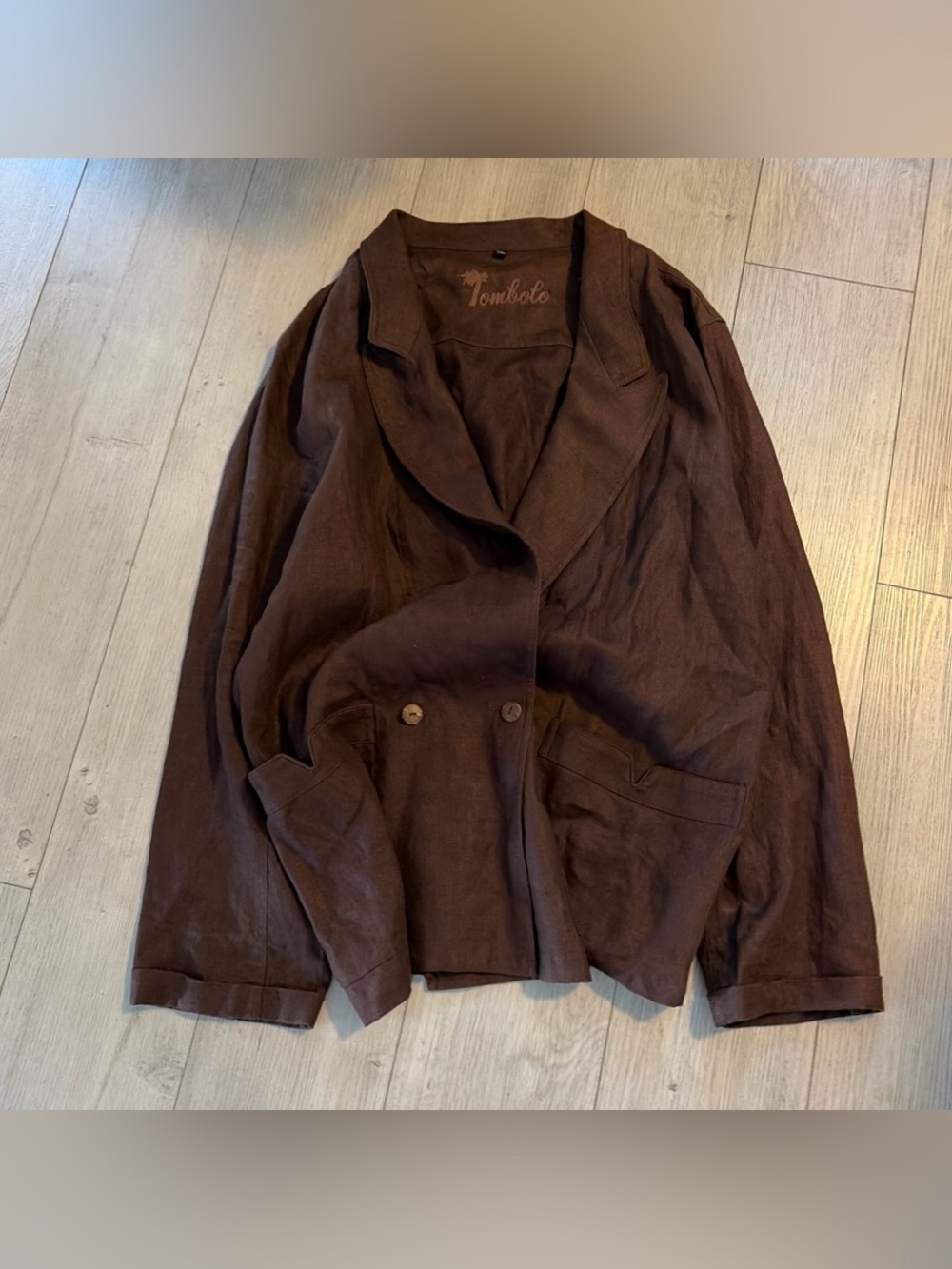 Tombolo Brown Linen-Blend Double-Breasted Blazer